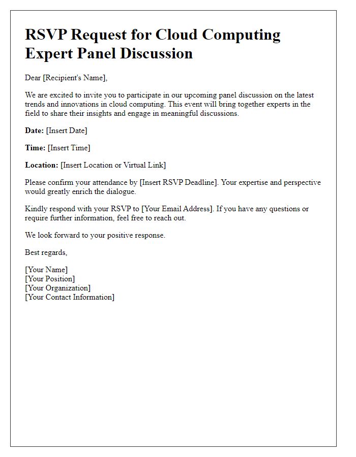 Letter template of RSVP request for a cloud computing expert panel discussion