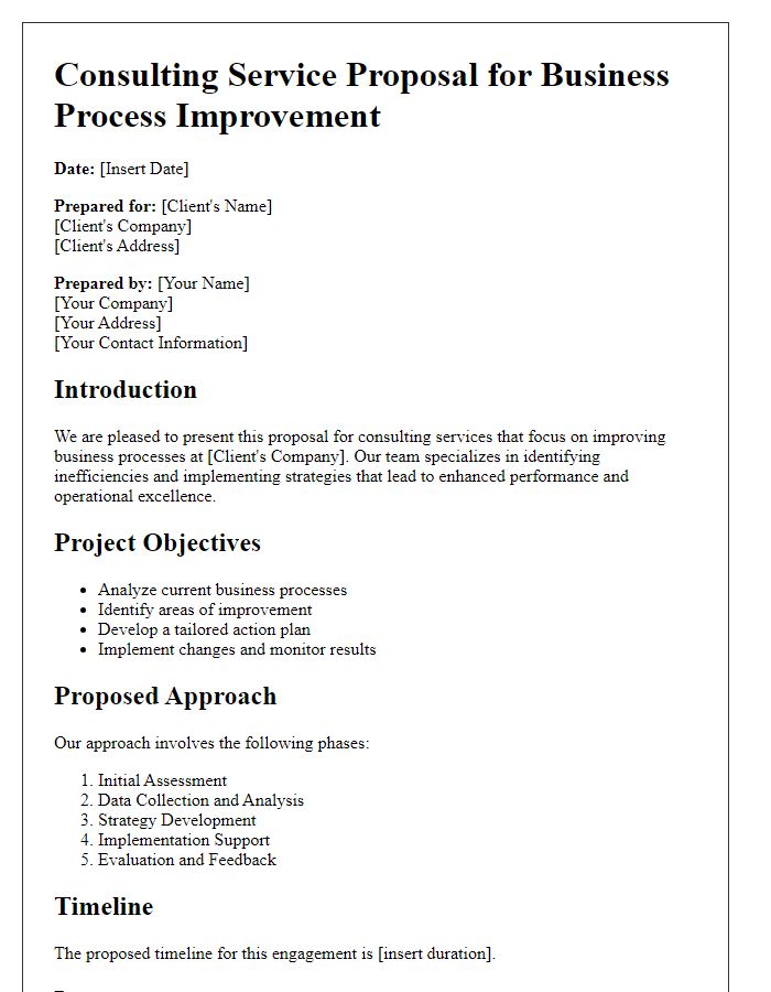 Letter template of a consulting service proposal for business process improvement.