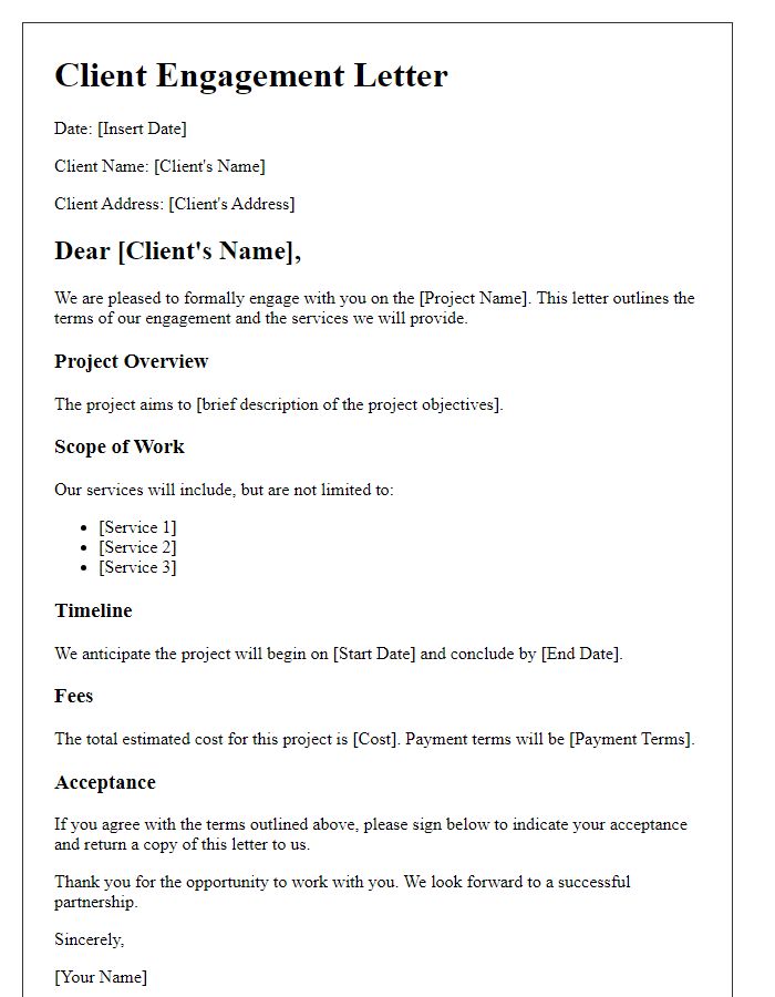 Letter template of client engagement for project launch