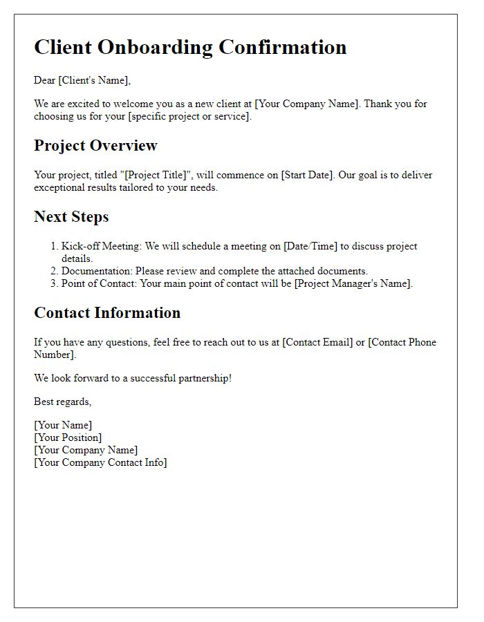 Letter template of client onboarding for new project