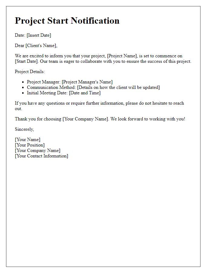 Letter template of client project start notification