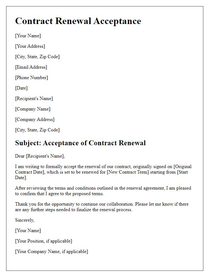 Letter template of contract renewal acceptance