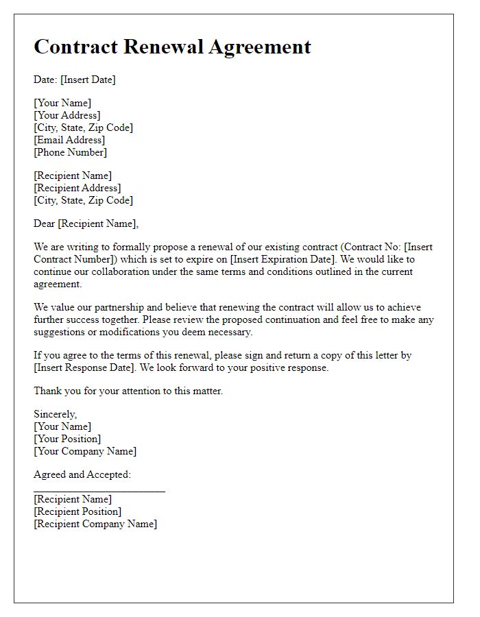 Letter template of contract renewal agreement