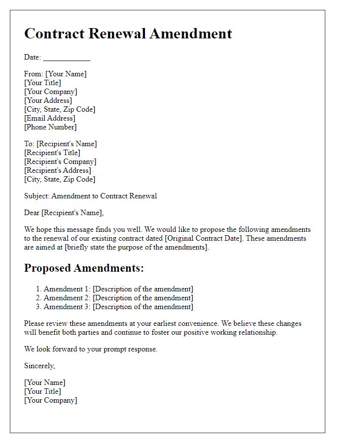 Letter template of contract renewal amendments