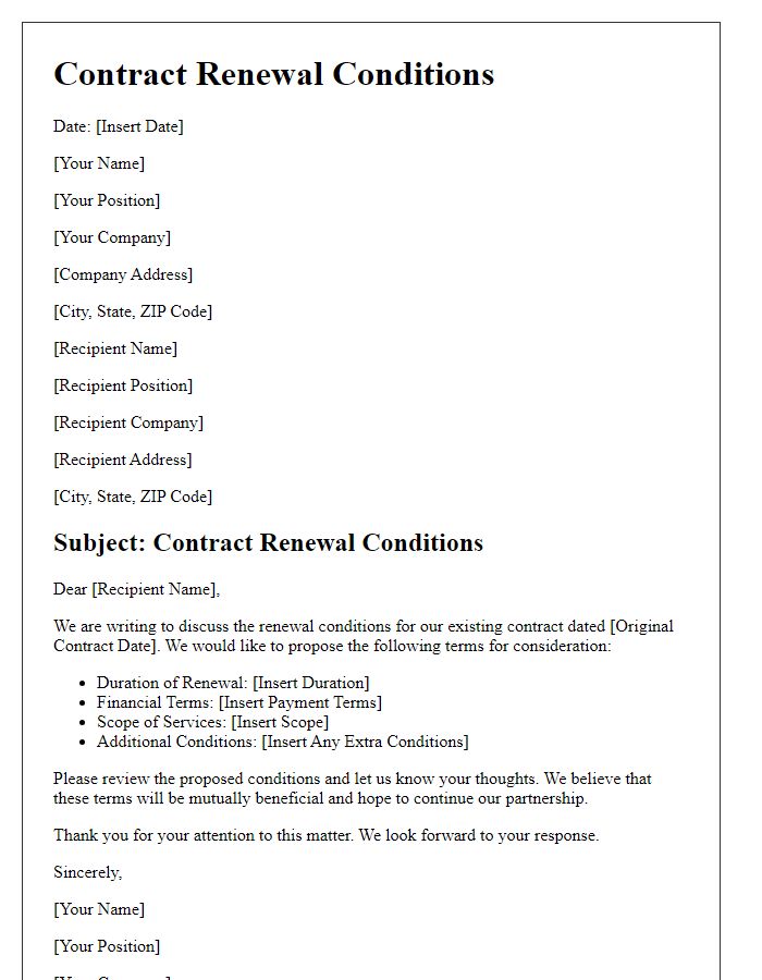 Letter template of contract renewal conditions