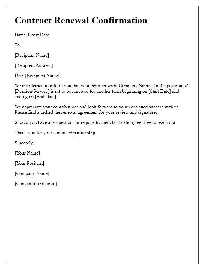 Letter template of contract renewal confirmation