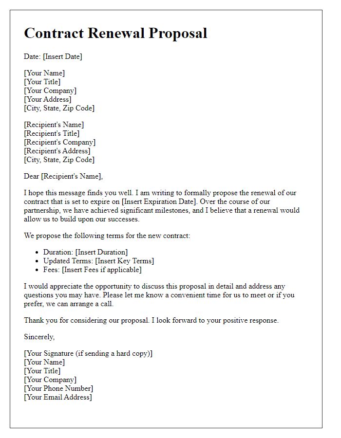 Letter template of contract renewal proposal