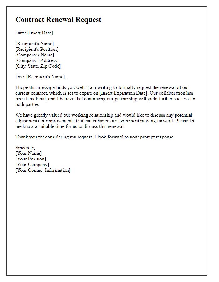 Letter template of contract renewal request