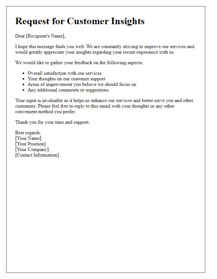 Letter template of customer insights request on services