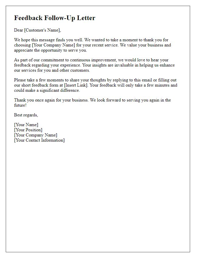 Letter template of post-service feedback follow-up