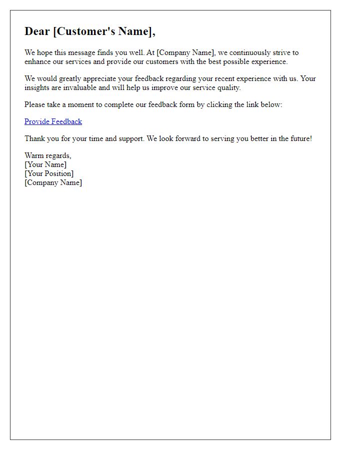 Letter template of service quality feedback request