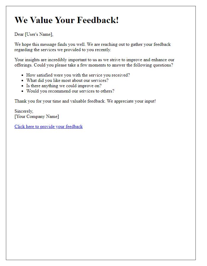 Letter template of user feedback request on provided services