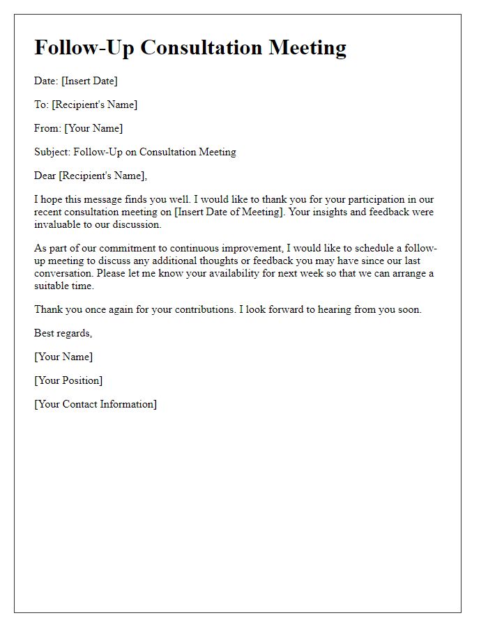 Letter template of follow-up consultation meeting for feedback.