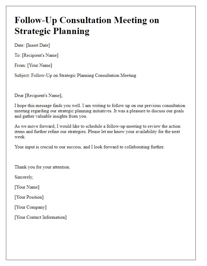 Letter template of follow-up consultation meeting on strategic planning.