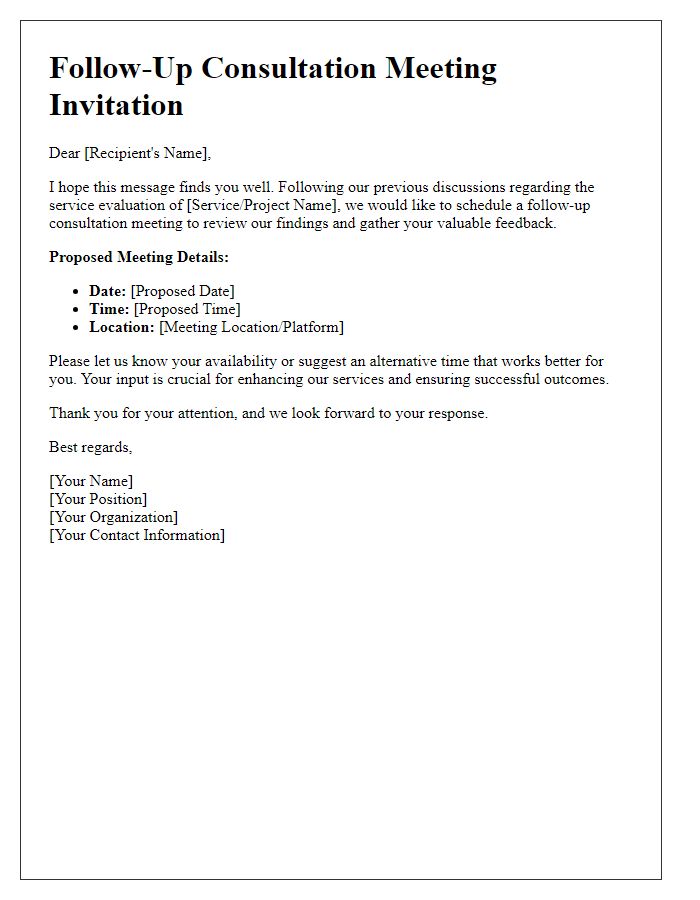 Letter template of follow-up consultation meeting for service evaluation.