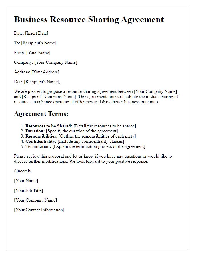 Letter template of business resource sharing agreement