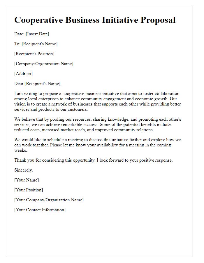 Letter template of cooperative business initiative