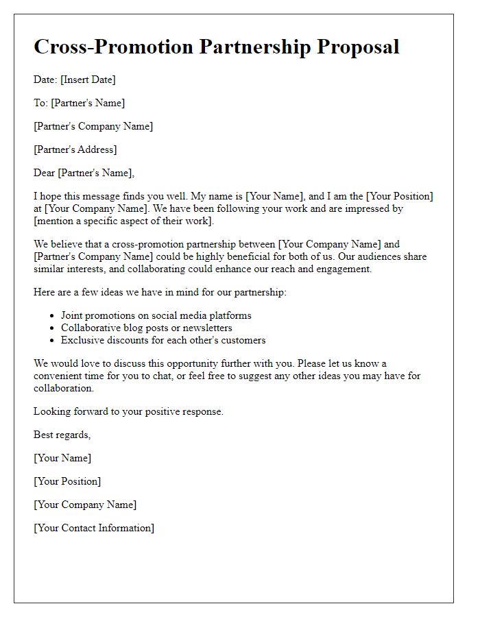 Letter template of cross-promotion partnership