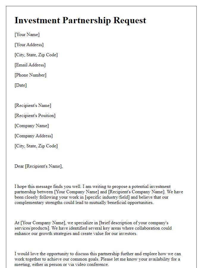 Letter template of investment partnership request