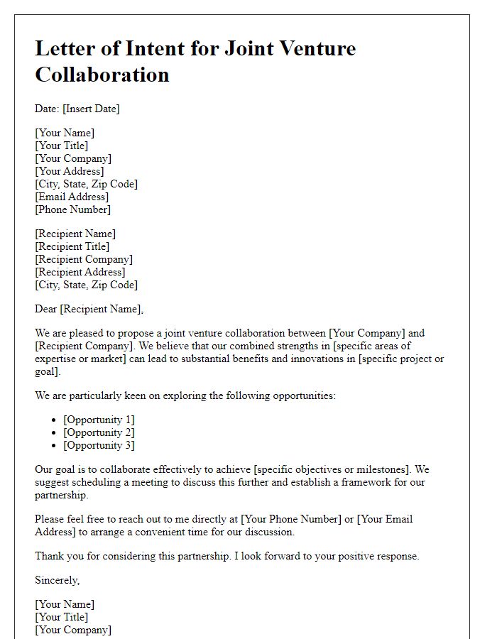 Letter template of joint venture collaboration