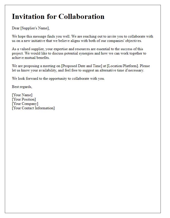 Letter template of supplier collaboration invitation