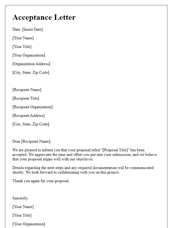 Letter template of acceptance letter for submitted proposal