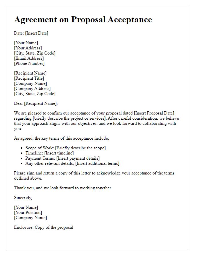 Letter template of agreement on proposal acceptance