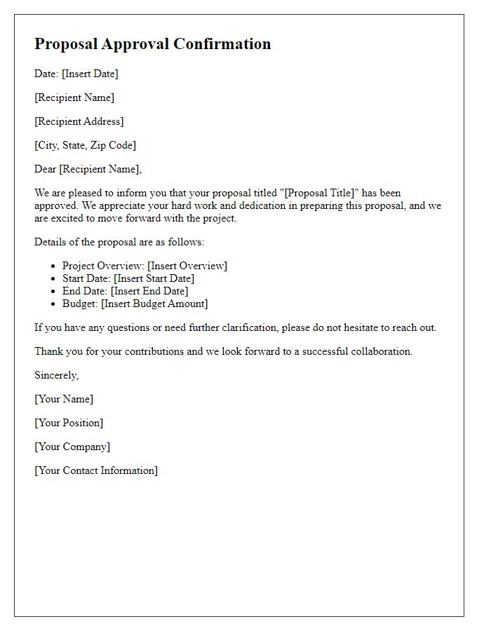 Letter template of confirmation for proposal approval