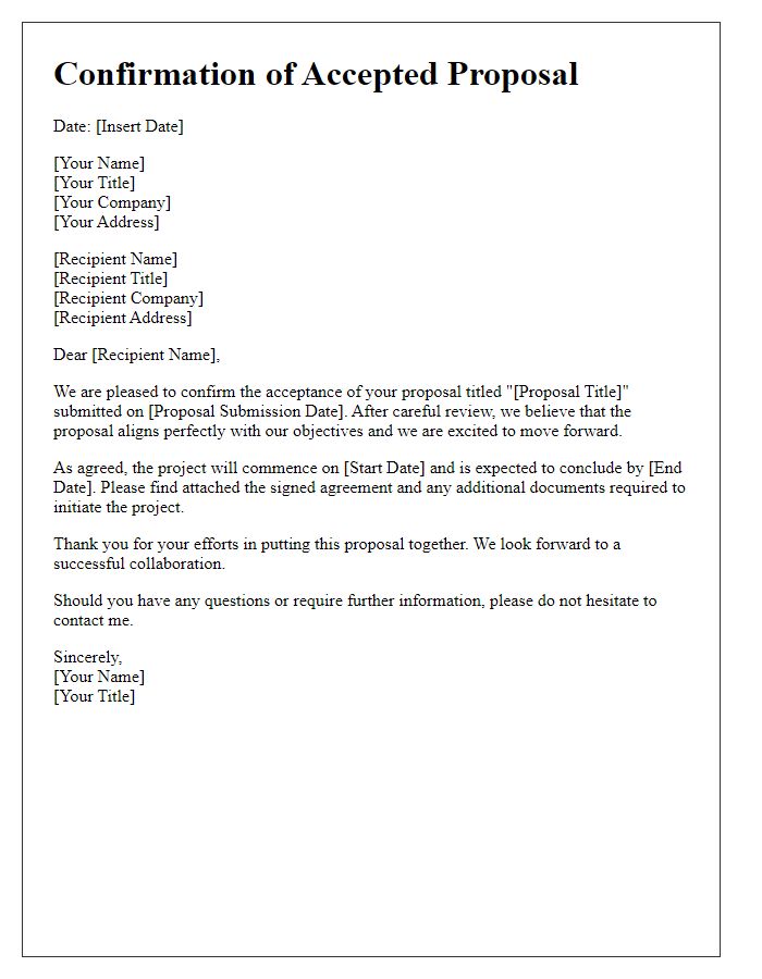 Letter template of confirmation regarding accepted proposal