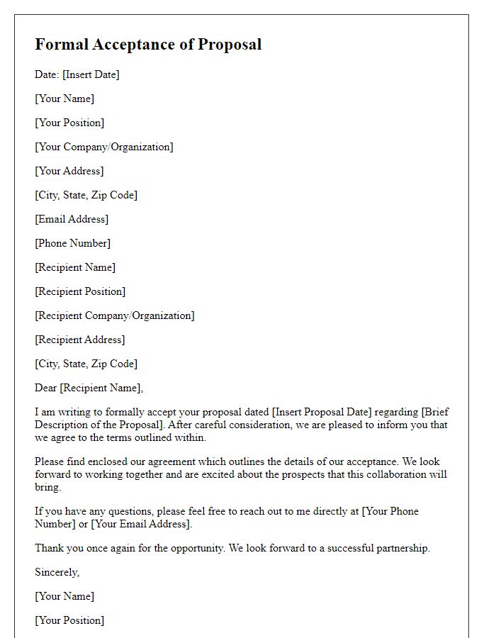 Letter template of formal acceptance of proposal