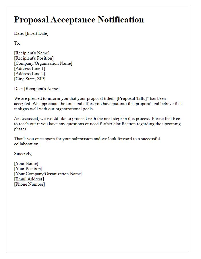 Letter template of proposal acceptance notification