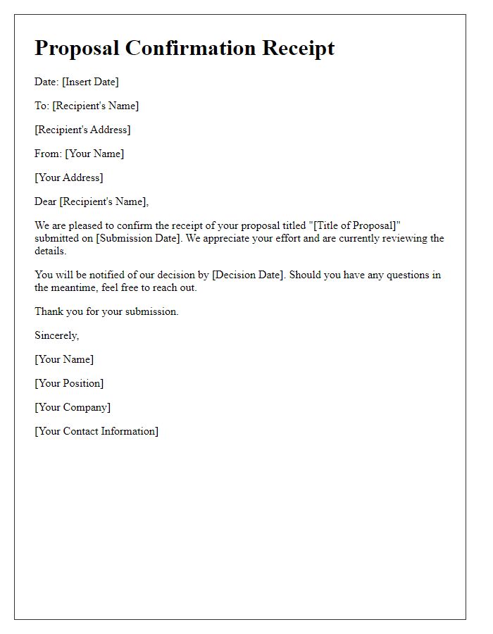 Letter template of proposal confirmation receipt