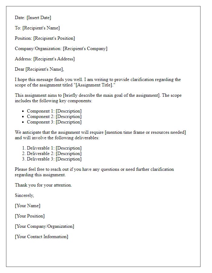 Letter template of assignment scope explanation