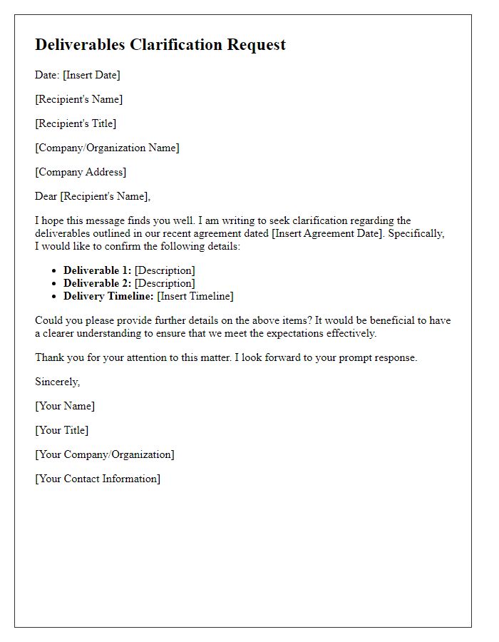 Letter template of deliverables clarification request