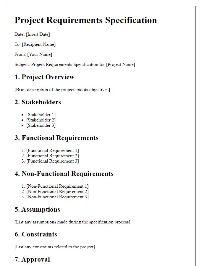 Letter template of project requirements specification