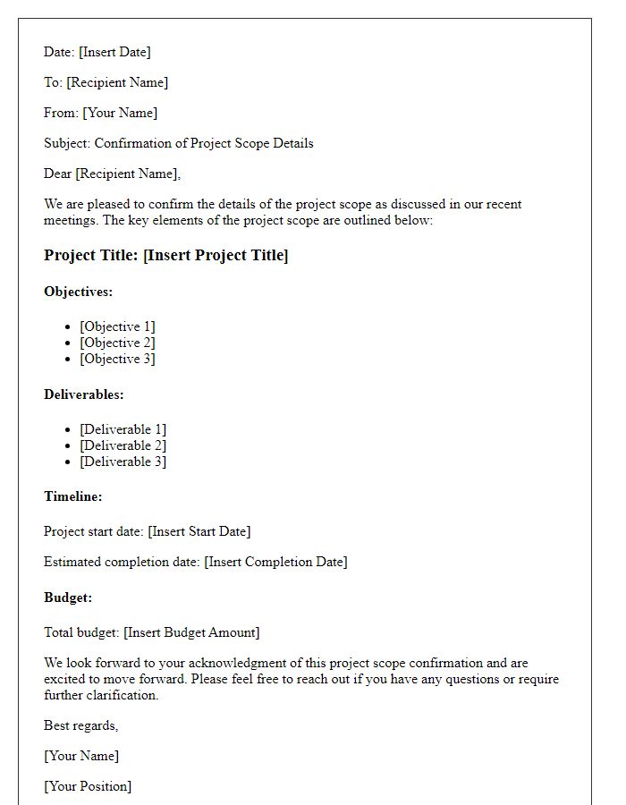 Letter template of project scope details confirmation