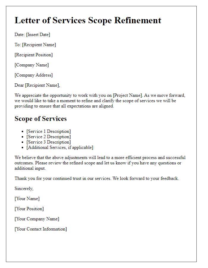 Letter template of services scope refinement