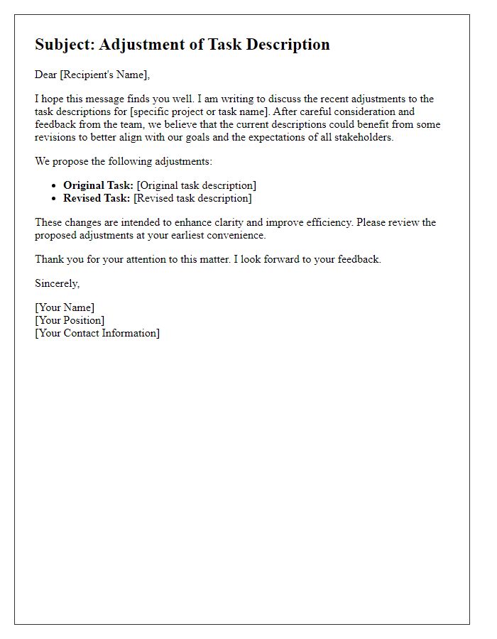 Letter template of task description adjustment