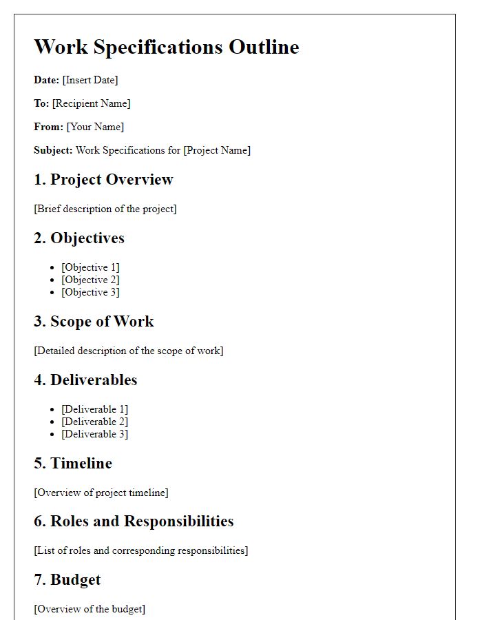 Letter template of work specifications outline