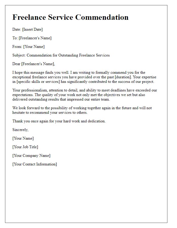 Letter template of Freelance Service Commendation