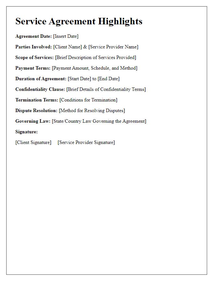 Letter template of service agreement highlights