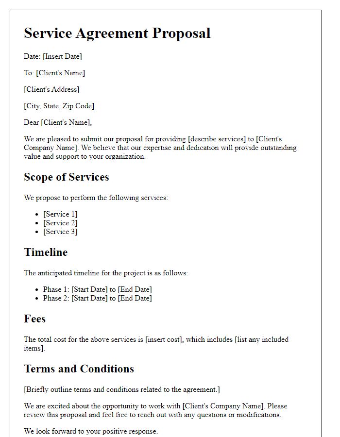 Letter template of service agreement proposal