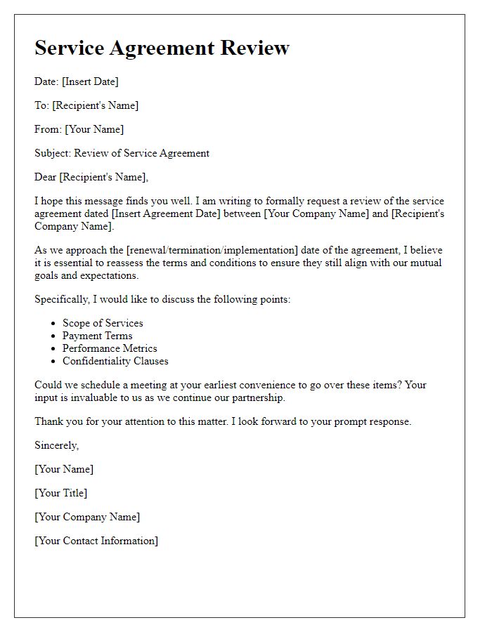 Letter template of service agreement review