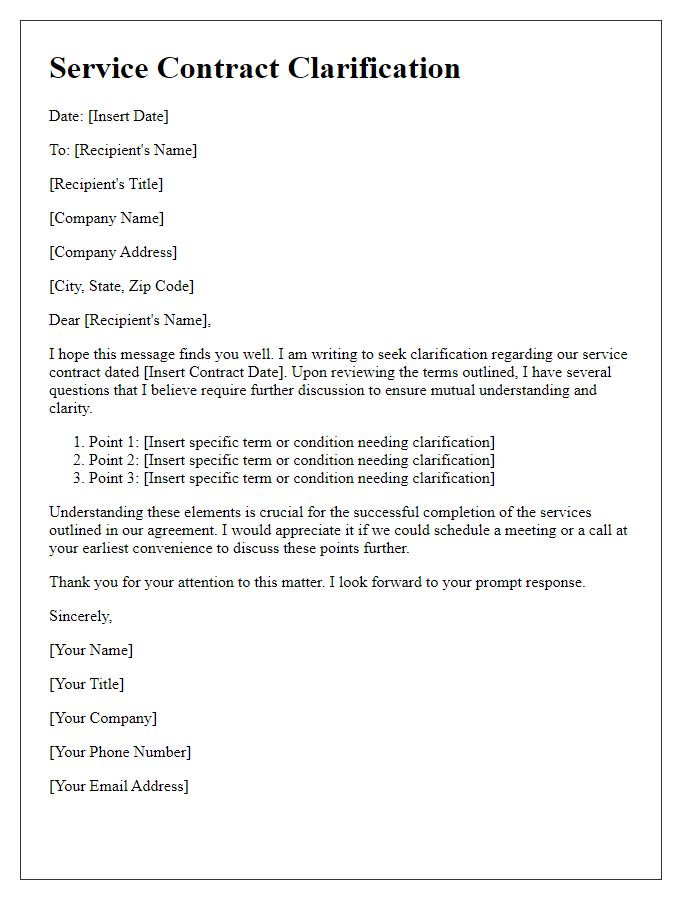 Letter template of service contract clarification