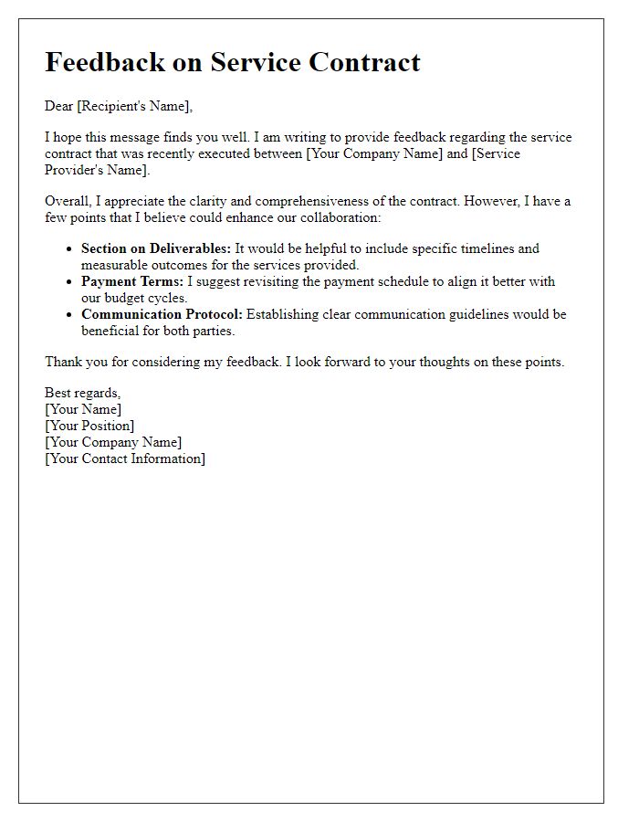 Letter template of service contract feedback