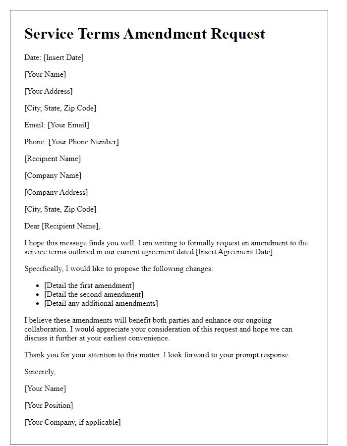Letter template of service terms amendment request