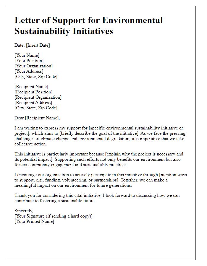 Letter template of environmental sustainability initiatives