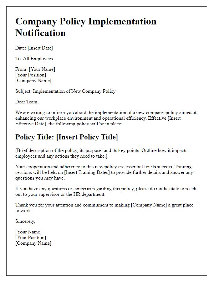 Letter template of new company policy implementation