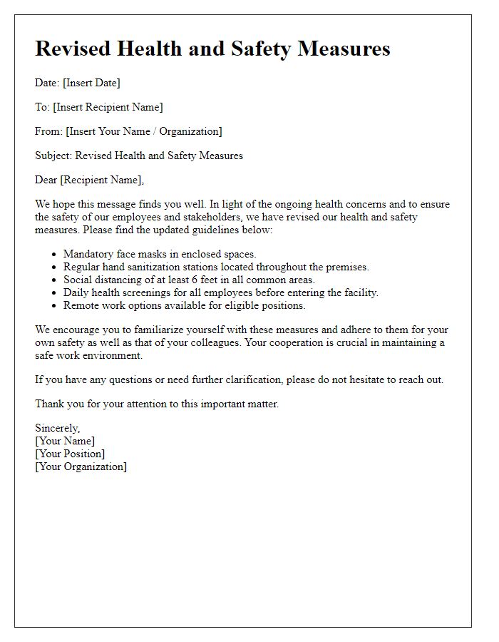 Letter template of revised health and safety measures