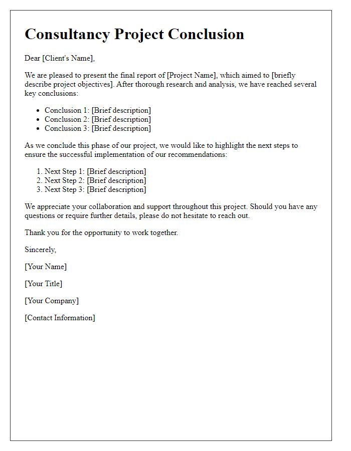 Letter template of consultancy project conclusion and next steps